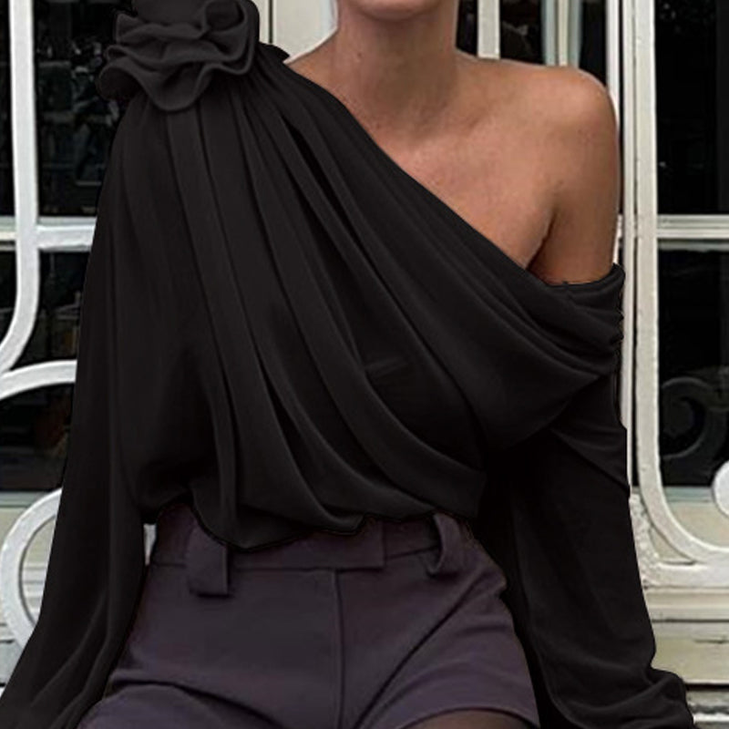 Women One Shoulder Gathered or Pleated Top With Bow Detail
