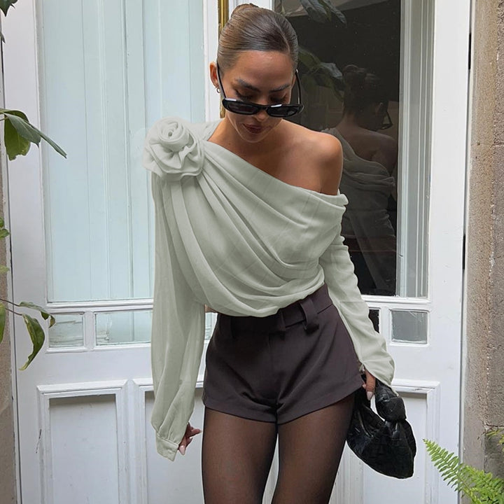 Women One Shoulder Extended Sleeves Top