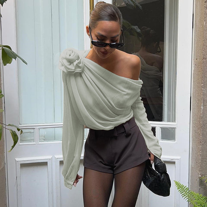 Women One Shoulder Extended Sleeves Top