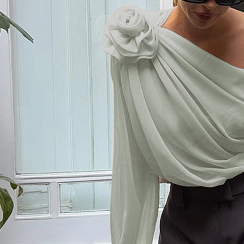 Women One Shoulder Extended Sleeves Top