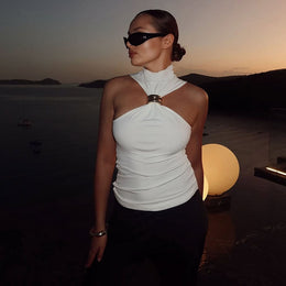 High Neck Ruched Fitted Top