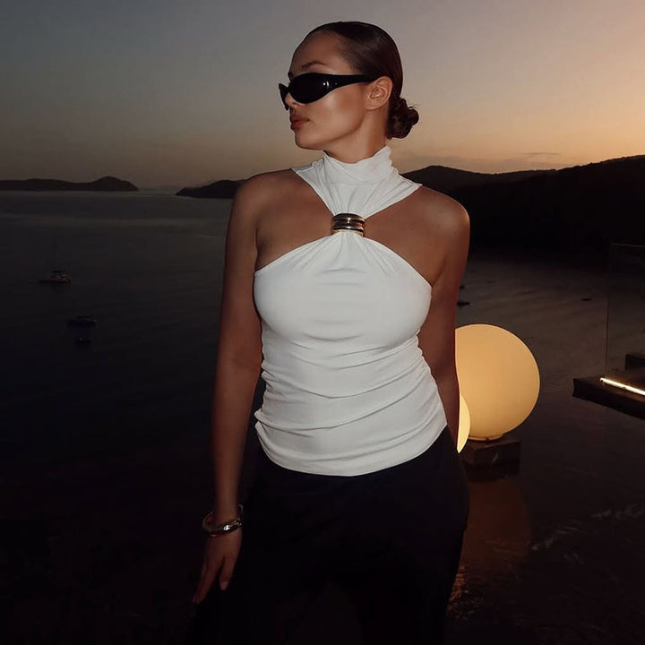 High Neck Ruched Fitted Top