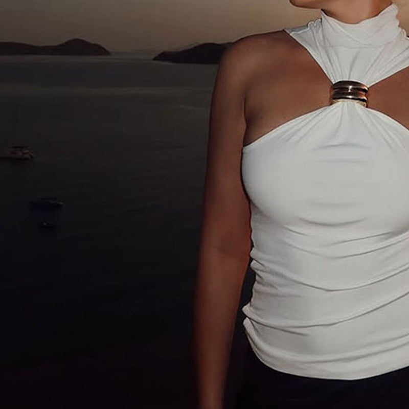 High Neck Ruched Fitted Top