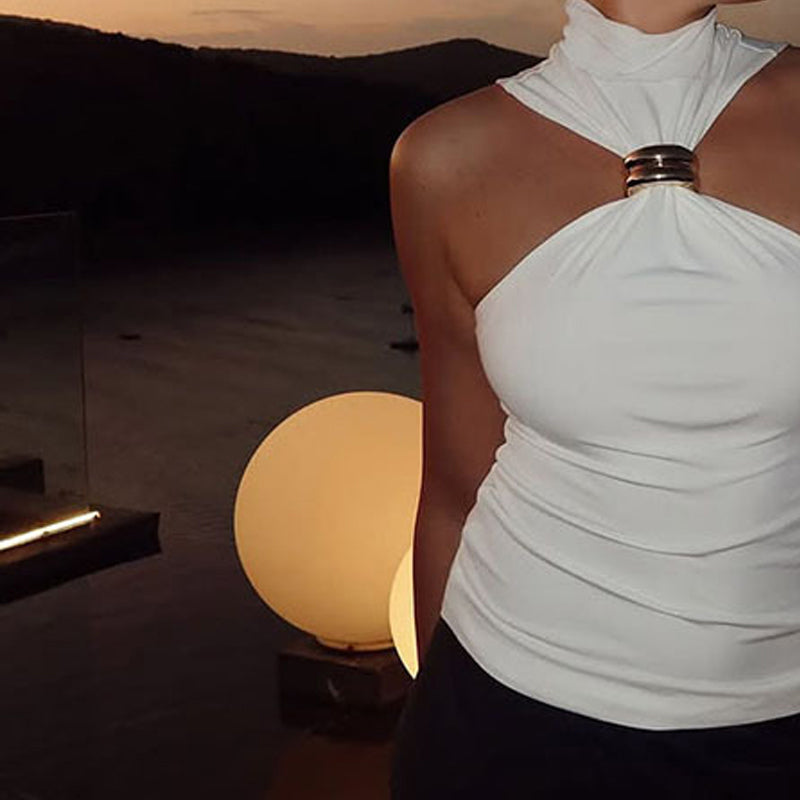 High Neck Ruched Fitted Top