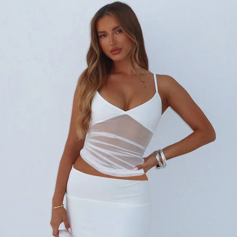 Women Sweetheart Neck Georgette Crop Top