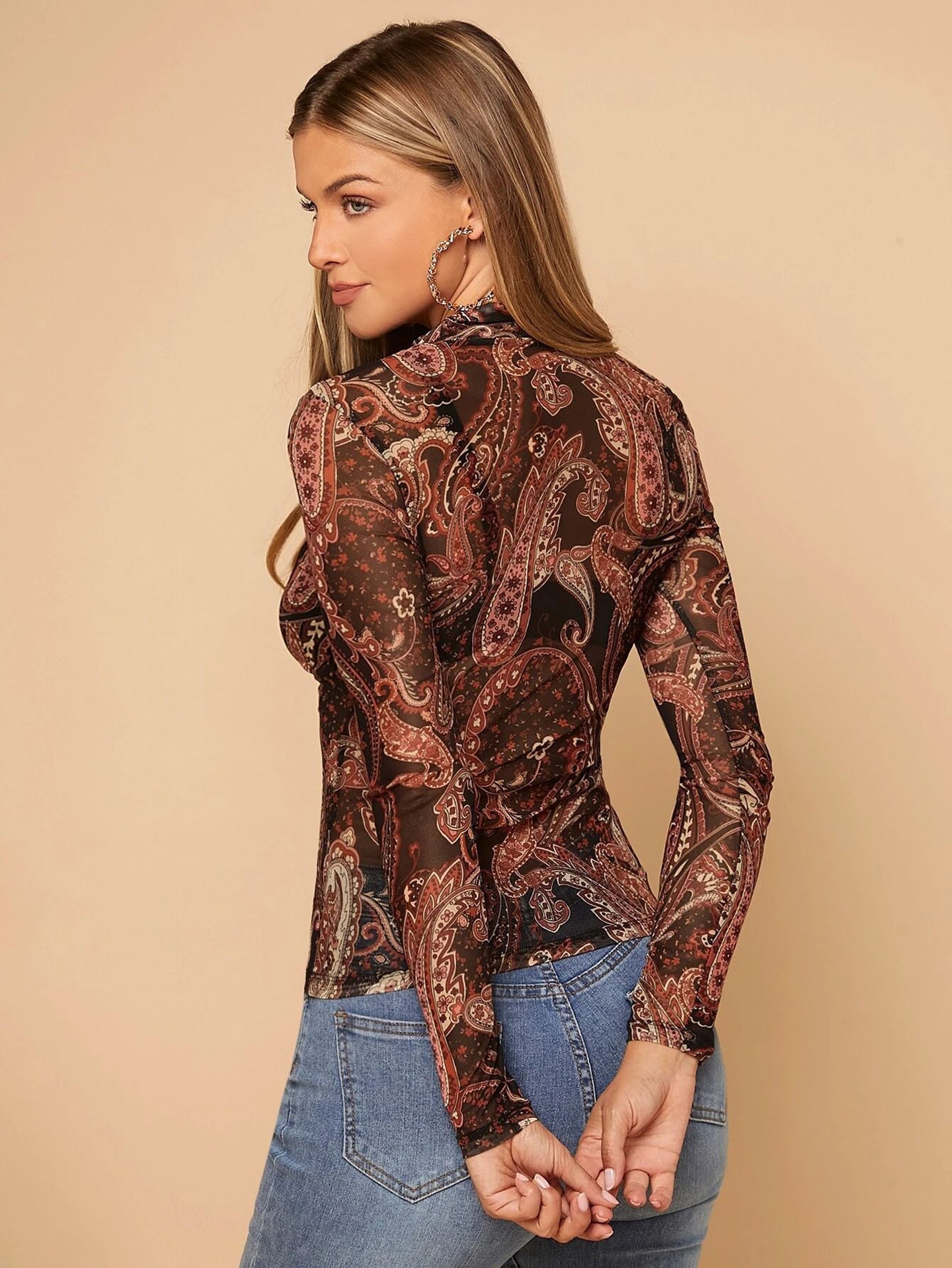 Women Paisley Printed High Neck Regular Top