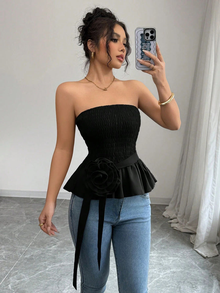 Women Strapless Crepe Tube Top