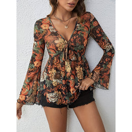 Women Floral Print V-Neck Georgette Top
