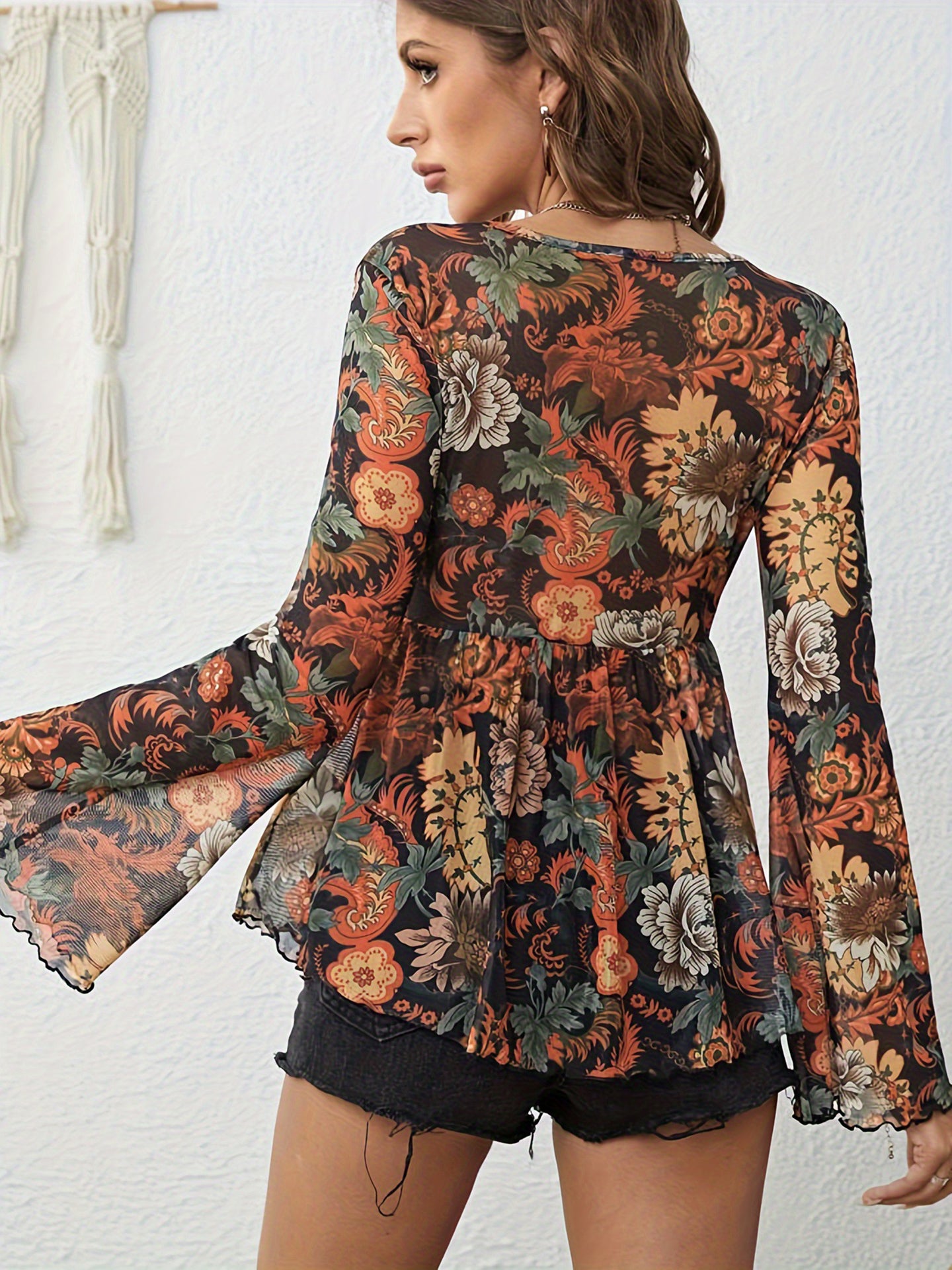 Women Floral Print V-Neck Georgette Top