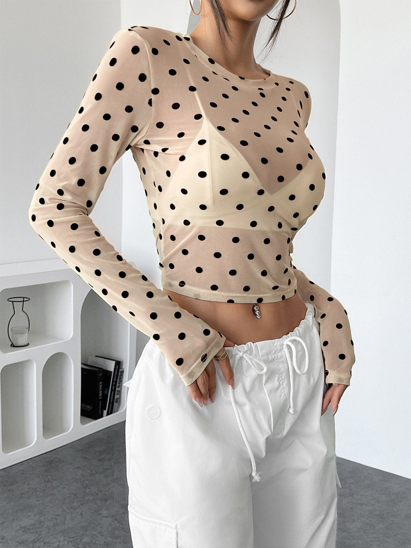 Women Polka Dot Print Crop Top