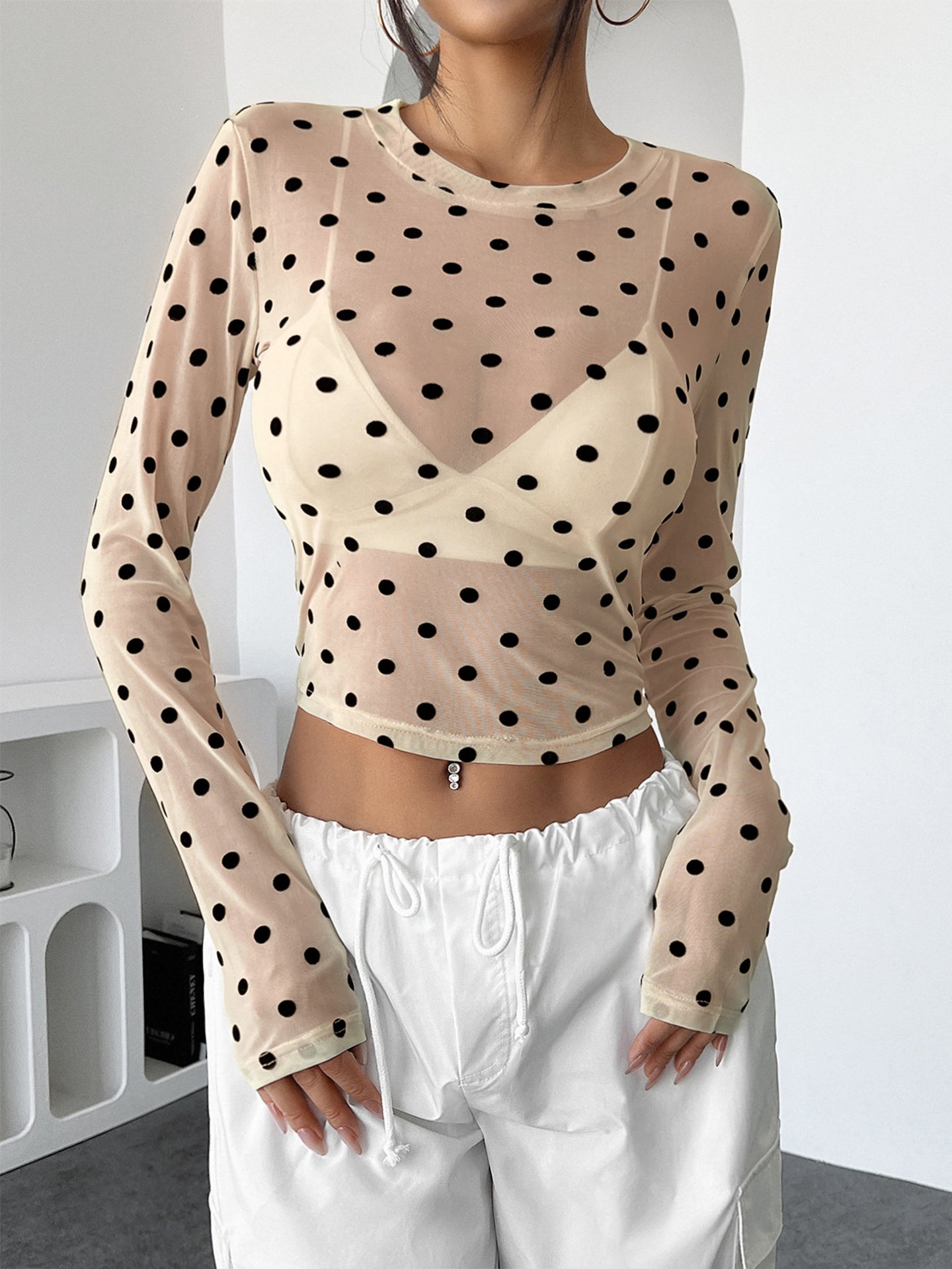 Women Polka Dot Print Crop Top