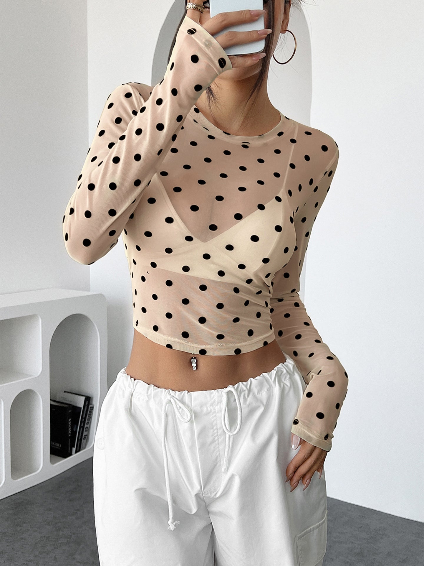 Women Polka Dot Print Crop Top