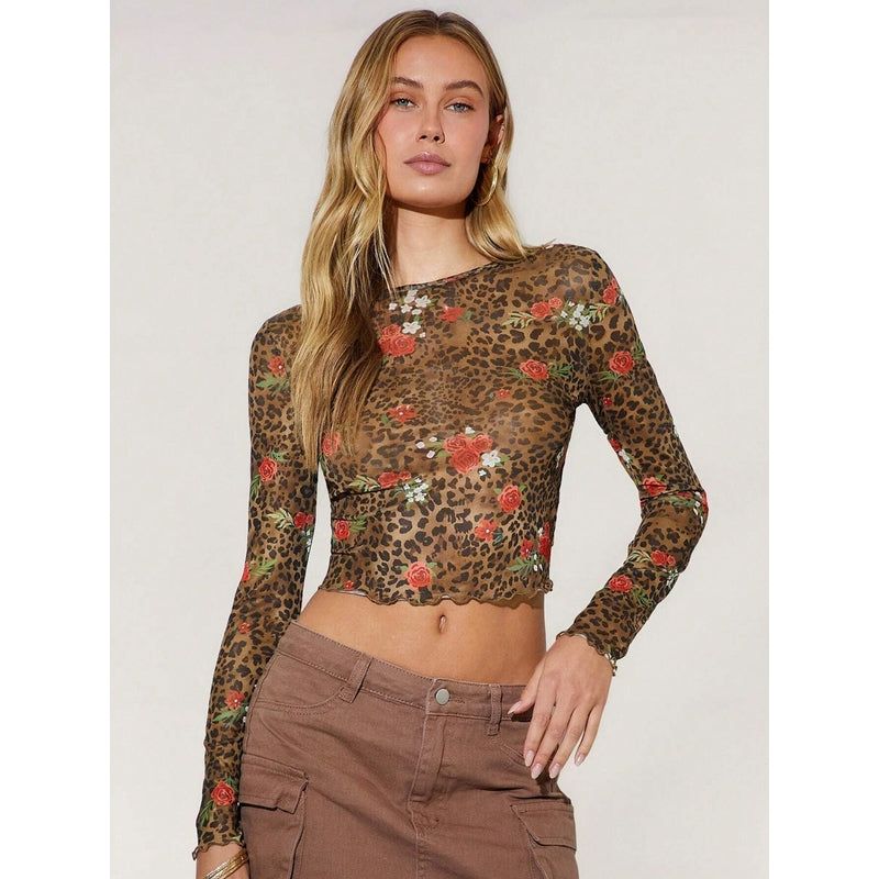 Women Floral Printed Boat Neck Crop Top