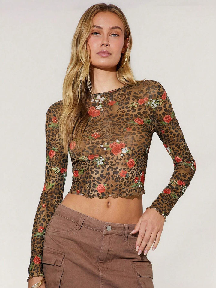 Women Floral Printed Boat Neck Crop Top