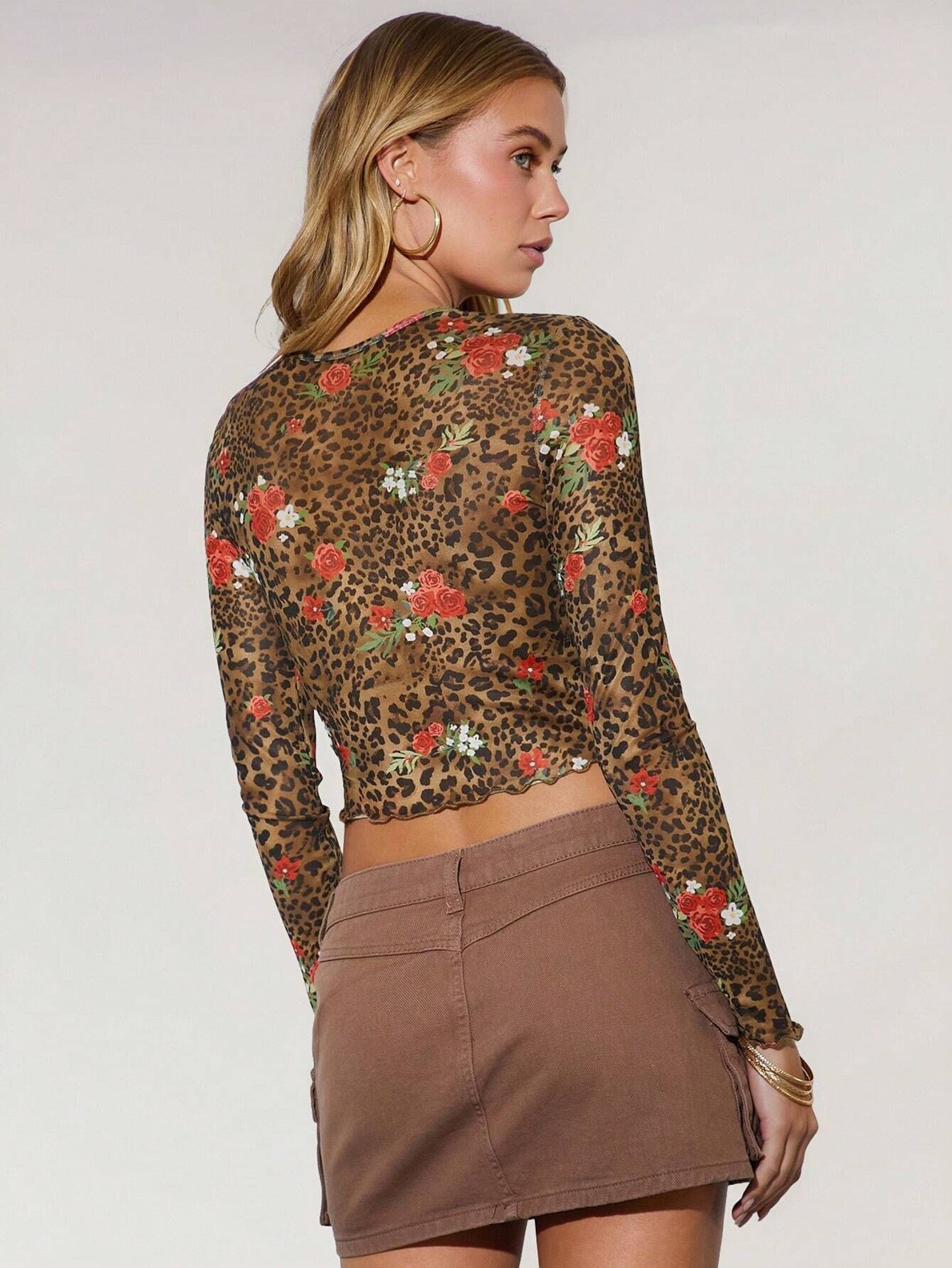 Women Floral Printed Boat Neck Crop Top