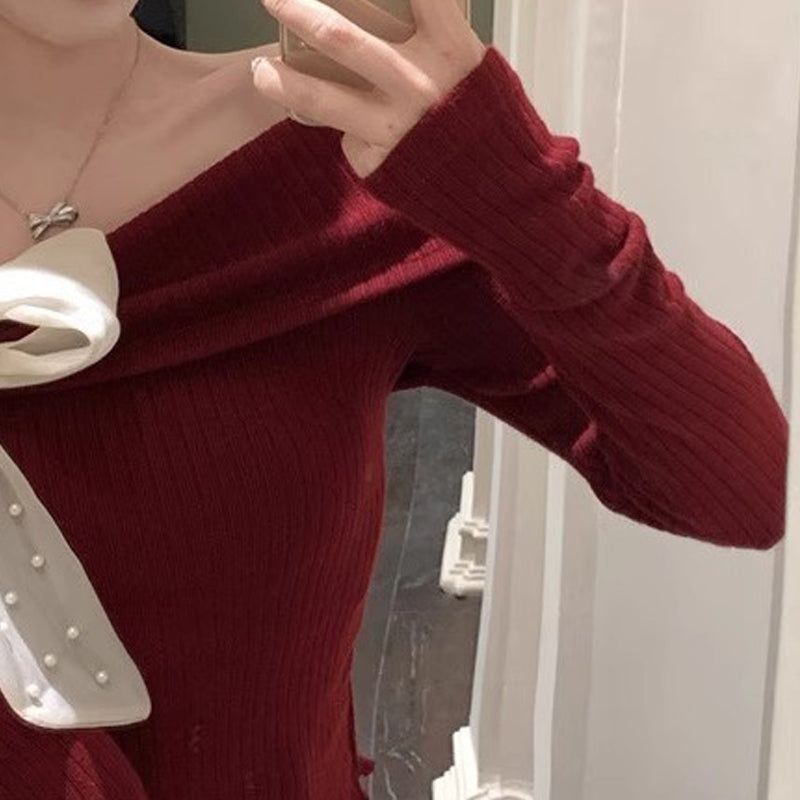 Women Off-Shoulder Extended Sleeves Bow Top
