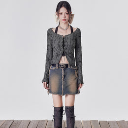 Women Tie-Up Neck Cut Out Crop Top