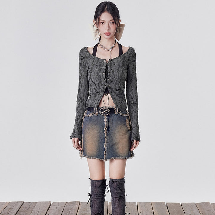 Women Tie-Up Neck Cut Out Crop Top