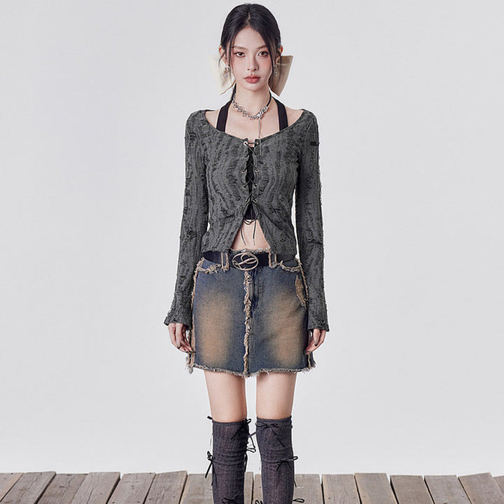 Women Tie-Up Neck Cut Out Crop Top