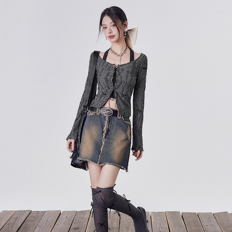 Women Tie-Up Neck Cut Out Crop Top