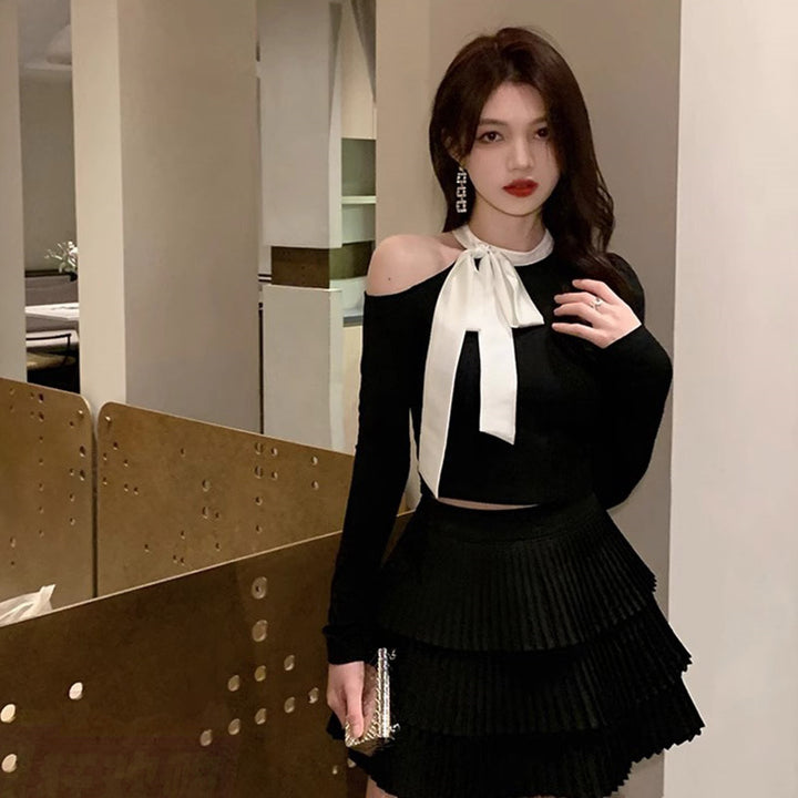 Women Cut Out Puff Sleeves Crop Top