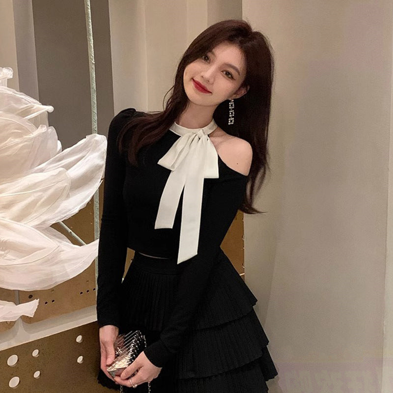 Women Cut Out Puff Sleeves Crop Top