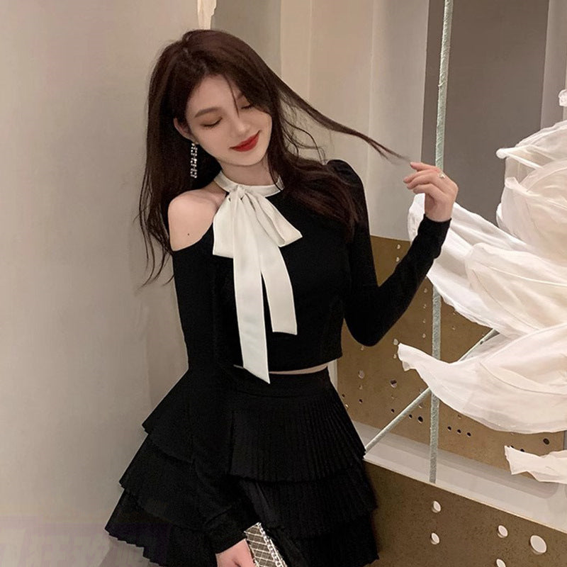Women Cut Out Puff Sleeves Crop Top