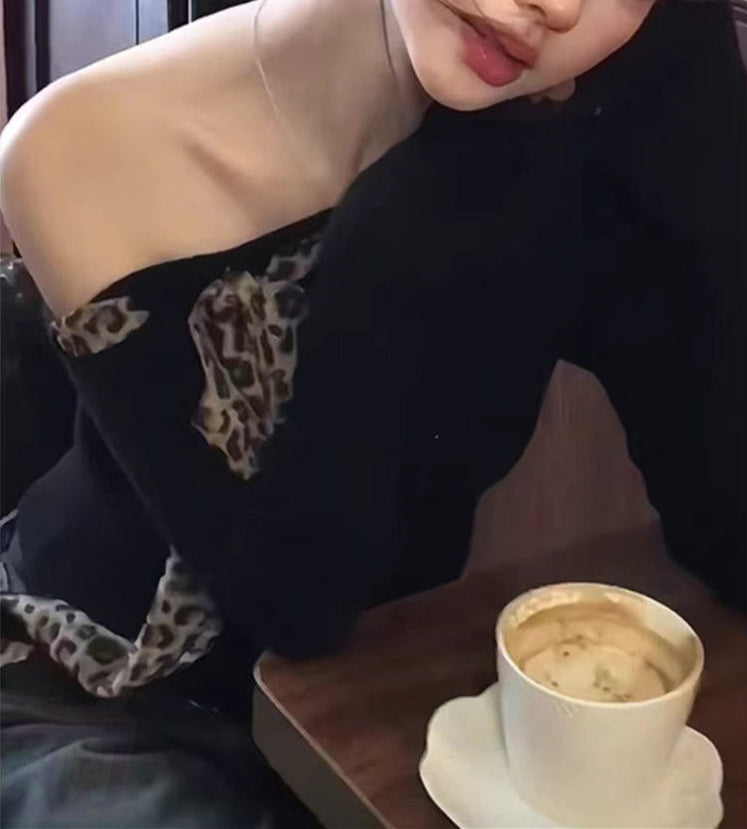 Women Ribbed One Shoulder Animal Print Top
